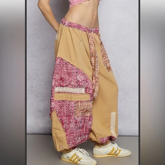 POL Patchwork Joggers | Camel - Picture 2 of 4